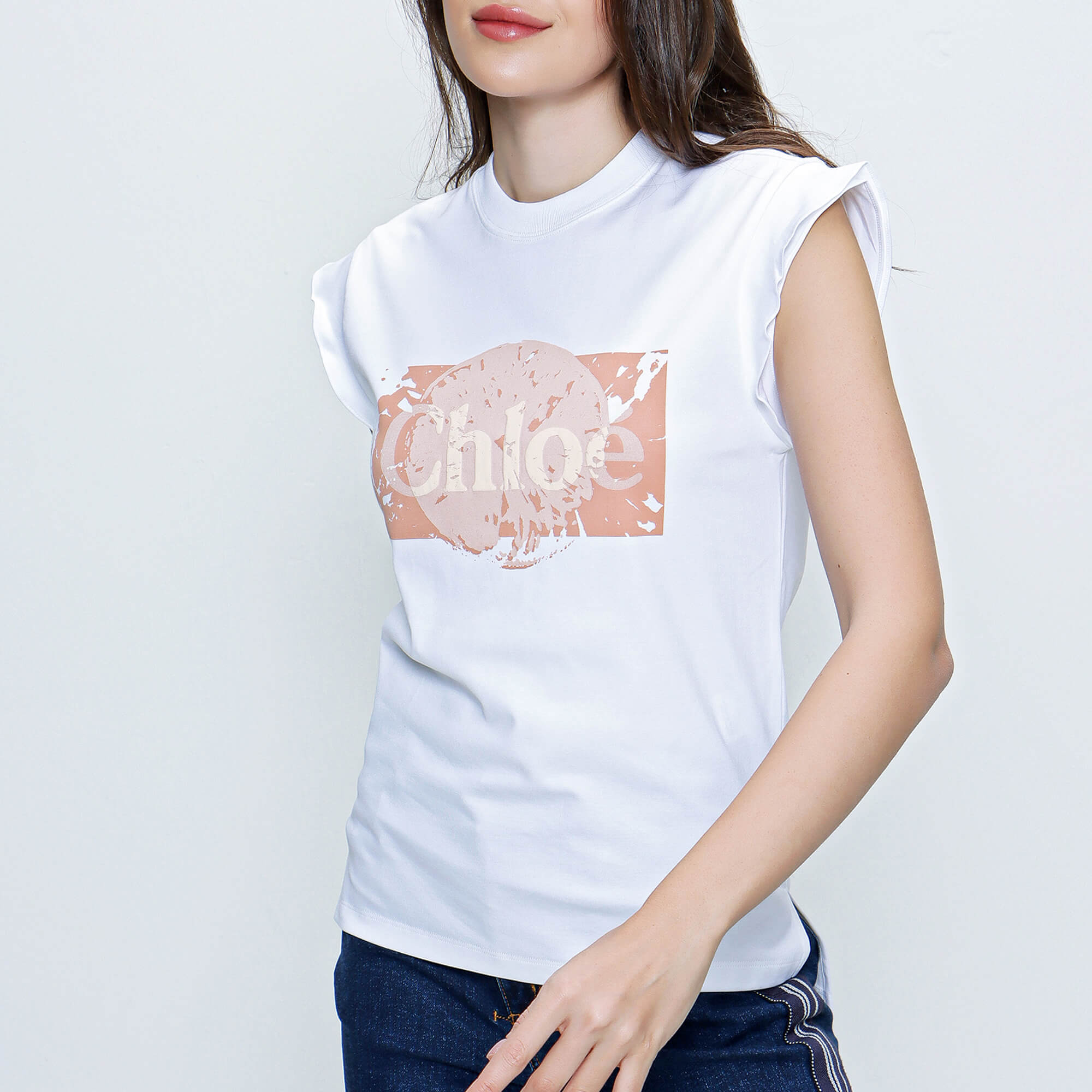 Chloe - White Logo Ruffle Detail T shirt 